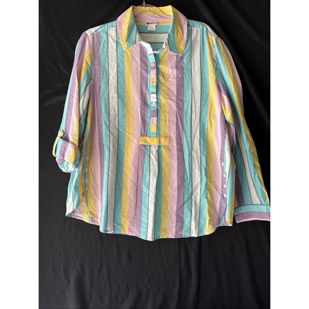 Vintage American Sweetheart Collared Blouse Women’s Large Retro Buttons Striped